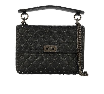 Medium Rockstud Spike Bag, &pound;795, Handbags, Black, Leather, Front view